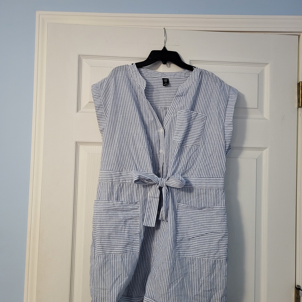 SHEIN Curve Striped Blue and White Romper